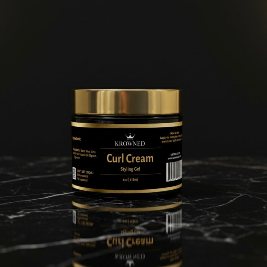 Jar of Krowned Curl Cream on a dark background