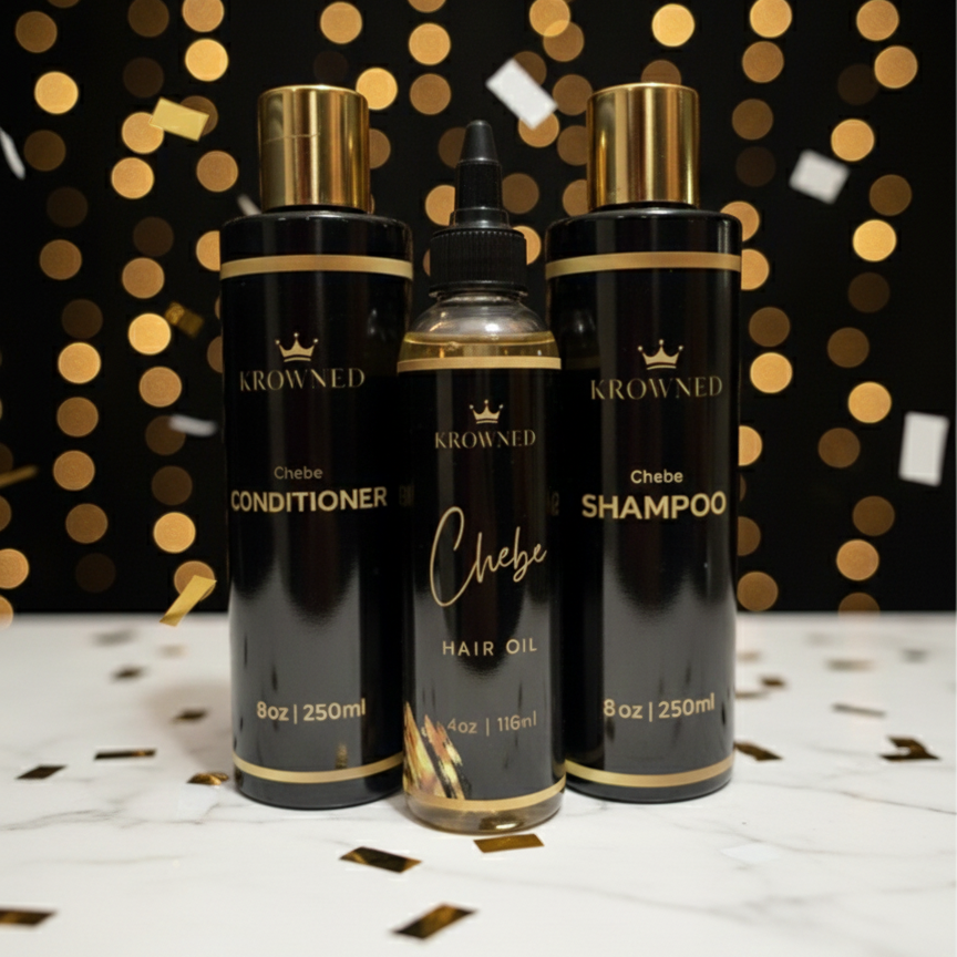 Krowned hair care products with a festive background and 'Happy New Year' text.